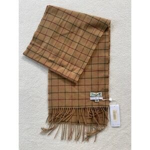 Johnstons of Elgin Unisex OS Scarf Tan Plaid Merino Cashmere Scotland WB000112